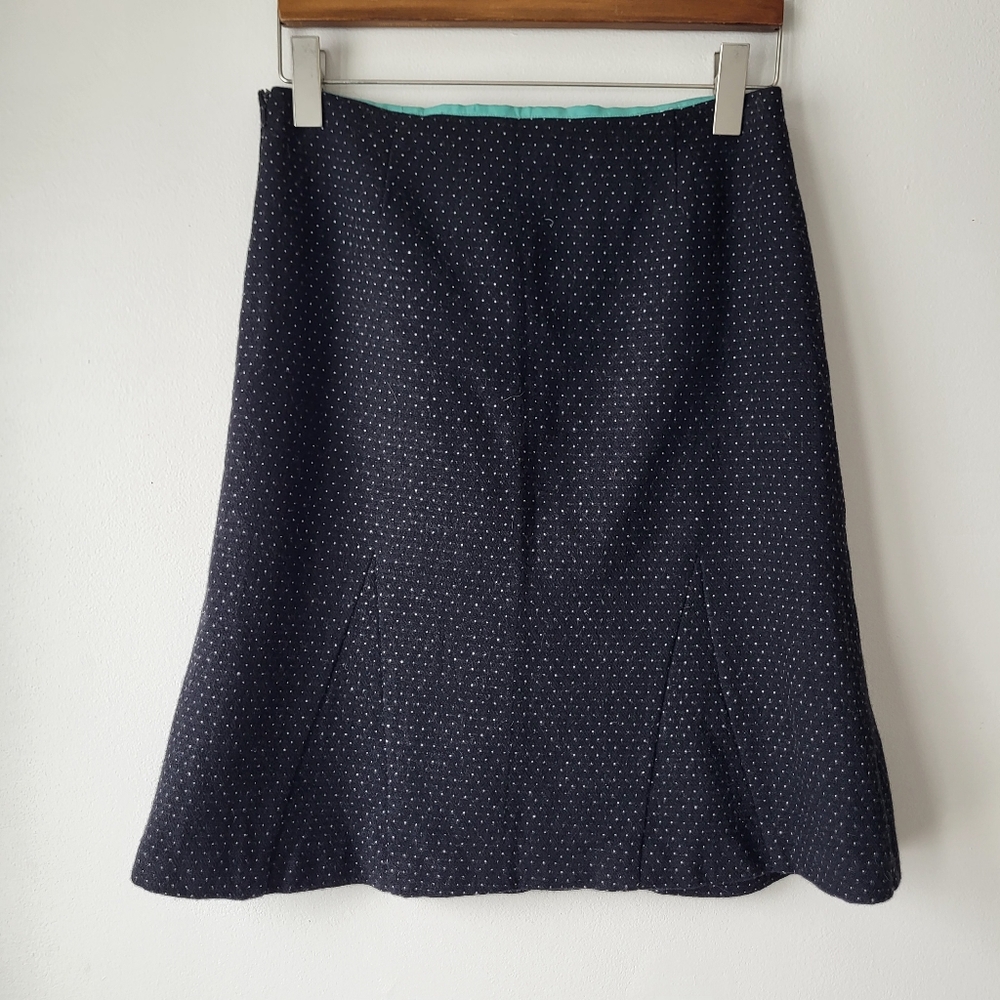 RW&CO. Black And White Dots A-Line Classic Feminine Countrycore Wool Blend Skirt